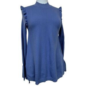 Elle Sz XS Mock Neck Ruffled Shoulder Pullover Top LS Sweater Periwinkle NEW